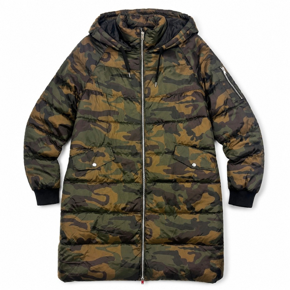 Vero Moda Savannah 3/4 Camo Puffer Jacket Hooded Longline Parka Green Large